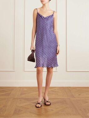 Dries Van Noten - Daira Devoré Diagonal Stripe Slipdress in size FR40-US8